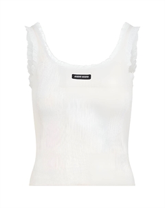 Топ-майка с рифлением и кружевной отделкой, слоновая кость Miu miu