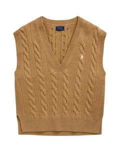 Свитер с v-образным вырезом и косой вязкой, коричневый Polo ralph lauren