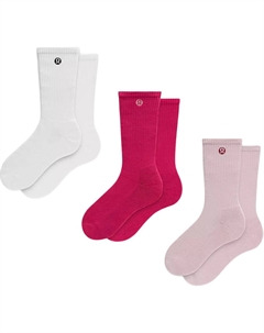 Повседневные носки мид-кальф Unisex 3 пары, розовый/белый Lululemon