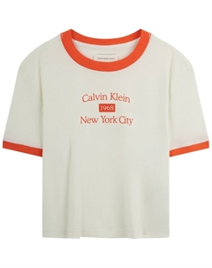 Футболка Cotton с принтом логотипа Jeans, светло-оранжевый Calvin klein