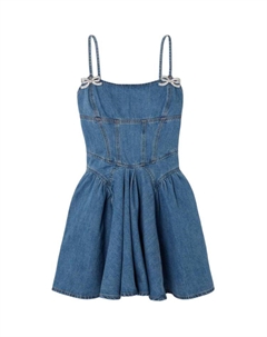 Джинсовое мини-платье с расклешенным подолом, синий Self-portrait
