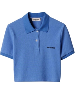 Поло с коротким рукавом и вышитым логотипом, светло-голубой Miu miu