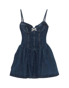 Автопортрет Боу детализированное джинсовое мини-платье, синий Self-portrait