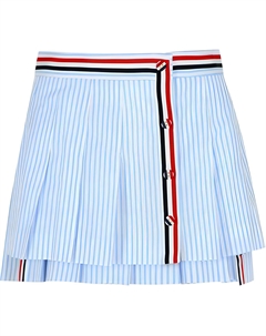 Мини-плиссированная юбка-мадрас с запахом, светло-голубой Thom browne