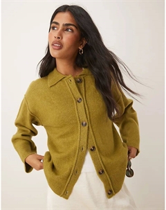 Кардиган с трикотажным воротником и декоративными швами оливкового цвета Asos design