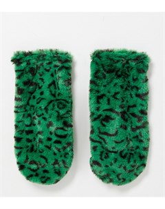 Зеленые перчатки из искусственного меха с леопардовым принтом unisex Reclaimed vintage