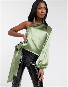 Зеленая атласная блузка на одно плечо Koco & k