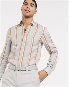 Серая рубашка в оранжевую полоску Viggo