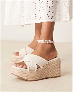 Широкие босоножки на танкетке с перекрещивающимися ремешками, натуральный цвет Asos design