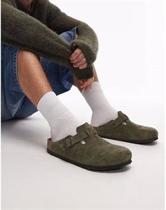 Замшевые сабо Boston цвета тимьяновый хаки Birkenstock