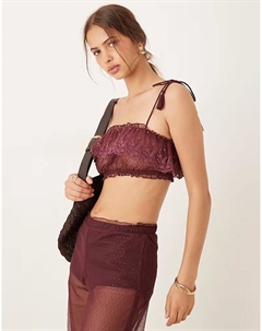 Прозрачный топ-бралет с кружевной отделкой и оборками, ягодного цвета Asos design