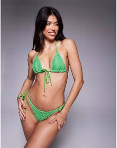 Бикини-топ с треугольными чашечками Rosie, вязаный крючком, зеленого цвета Asos design