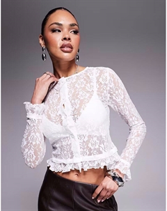 Укороченный кардиган из кружева с мини-оборкой в цвете кремовый Asos design