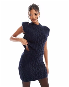 Майка-топ с трикотажными подплечниками, с узором «косы», темно-синего цвета Asos design