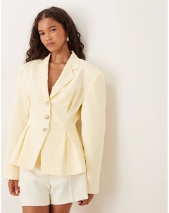 Блейзер из льняной смеси с присборенной талией, цвет пахты Asos design