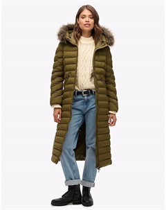 Удлиненная куртка Fuji с капюшоном из искусственного меха, серый Superdry