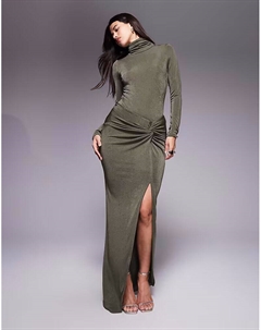 Юбка макси с разрезом на бедре, с защипами и разрезами по бокам, оливково-зеленого цвета, You Could Never скульптурная, облегающая Ruched & ready