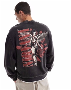 Свободная толстовка унисекс с принтом Nirvana в стираном черном цвете Asos design