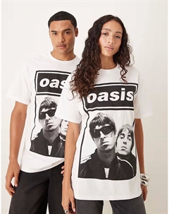 Футболка унисекс свободного кроя с принтом Oasis спереди белого цвета Asos design