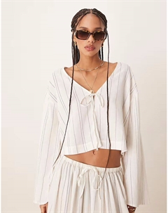 Пляжная рубашка Belle с завязкой спереди и льном в тонкую однотонную полоску Asos design