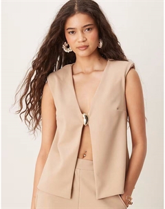 Жилет с золотой отделкой, застежка-молния, из ткани в стиле «скуба» цвета камня Asos design