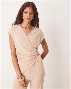 Топ с V-образным вырезом и запахом, серо-бежевый Asos design