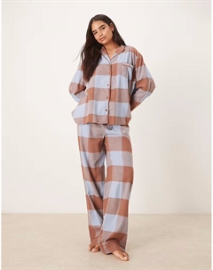 Пижамный комплект из рубашки и брюк в клетку коричневого и синего цветов Asos design