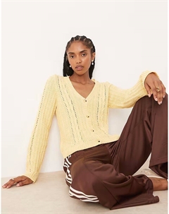Кардиган с V-образным вырезом и косичным узором, желтый Asos design