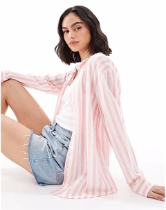Рубашка из льняного смесового материала в розовую полоску Asos design
