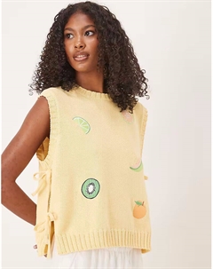 Трикотажная майка с вышитыми фруктами, светло-кремовый Asos design