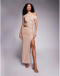 Платье макси Odette телесного цвета с открытыми плечами, серебристого цвета Simmi london