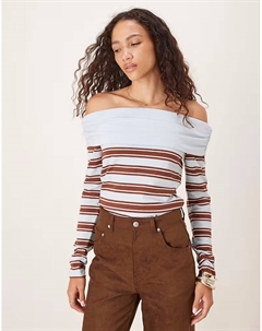 Топ с открытыми плечами с текстурированной полоской в синюю и шоколадную полоску Asos design