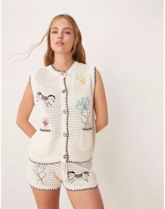 Трикотажный топ с вышивкой цвета кремовый Asos design