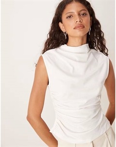 Топ с высокой горловиной и драпировкой на талии цвета слоновой кости Asos design