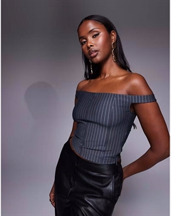 Топ-корсет с бардо Bengaline в тонкую серую полоску Asos design