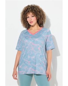 Женская функциональная футболка с волнистым узором, V-образным вырезом и короткими рукавами. Ulla popken