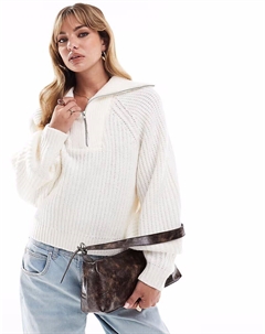 Джемпер с высоким воротом, застежкой-молнией на половину длины и объемными рукавами кремового цвета Asos design