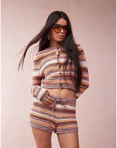 Вязаный кардиган в полоску крючком из пряжи многокруточной вязки, мультиколор Asos design