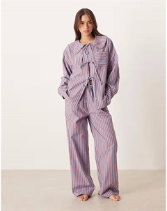 Пижамный комплект с бантом в оранжево-синюю полоску Asos design