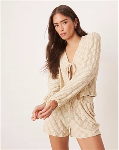 Топ с рукавами-фонариками и завязкой из кремового цветочного кружева Asos design