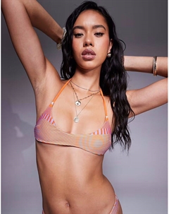 Бикини-топ Kate с вырезом халтер и глубоким вырезом в оранжево-розовую полоску Asos design