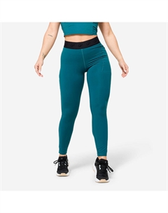 Женские леггинсы с эластичным поясом - сине-зеленые Domyos