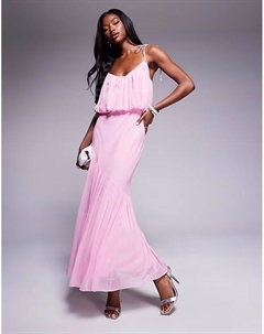 Платье-блузон макси с лифом и пефемом розового цвета Asos design