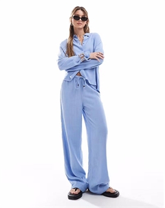 Свободные брюки из смеси льна с отделкой бисером светло-голубого цвета Only