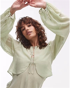 Топ с накидкой и завязкой спереди, бледно-зеленого цвета Mango