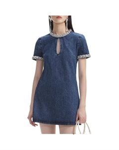 Джинсовое мини-платье с декором, синий Self-portrait