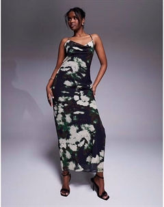 Платье макси с косыми бретелями и перекрестной спинкой, с абстрактным принтом Asos design