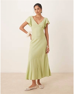 Платье миди с рукавами-ангелочками цвета шалфея Asos design