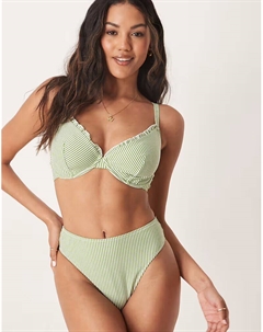 Бикини-трусики Anna из сирсакера с высокой талией и высоким вырезом в зеленую полоску Asos design