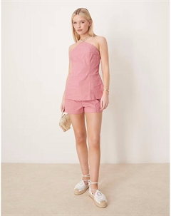 Короткие льняные шорты с отделкой бисером розового цвета Asos design